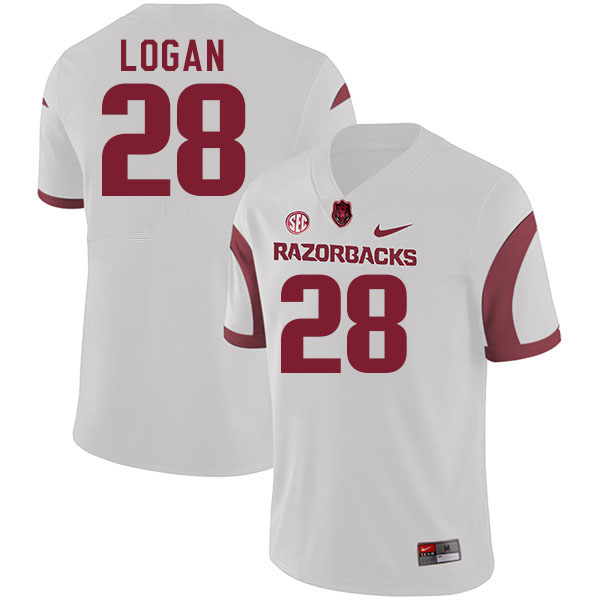 Men #28 Justin Logan Arkansas Razorbacks College Football Jerseys Stitched-White